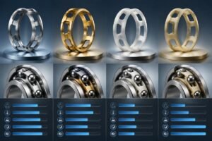 SKF bearing cage material comparison chart showing steel brass polymer and PEEK options with suffix codes